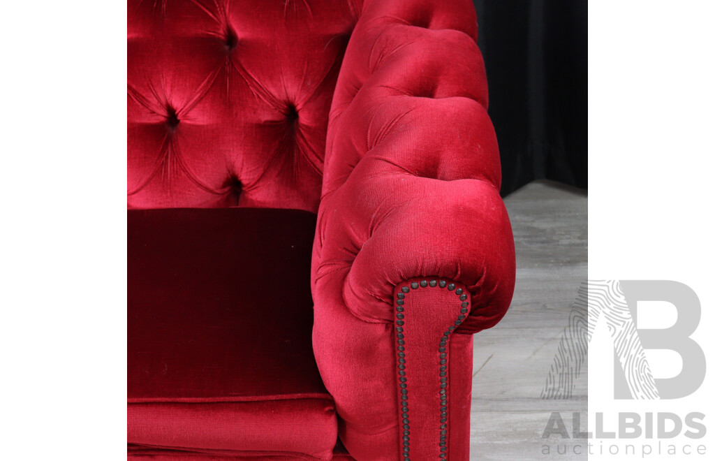 Rouge Fabric Chesterfield Style Two Seater Lounge