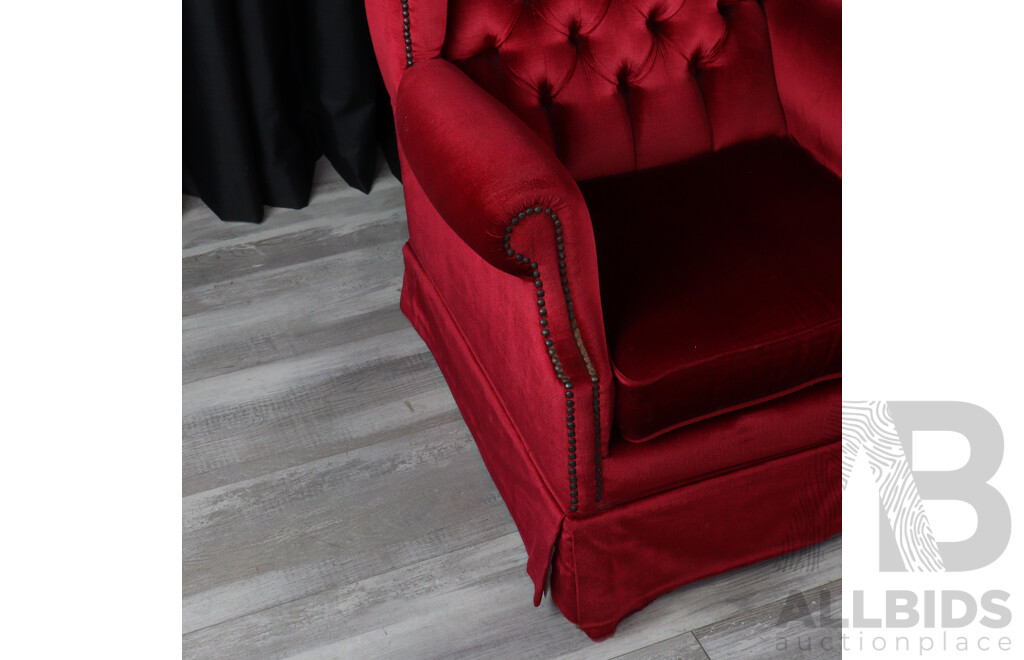 Pair of Rouge Fabric Chesterfield Style Armchairs