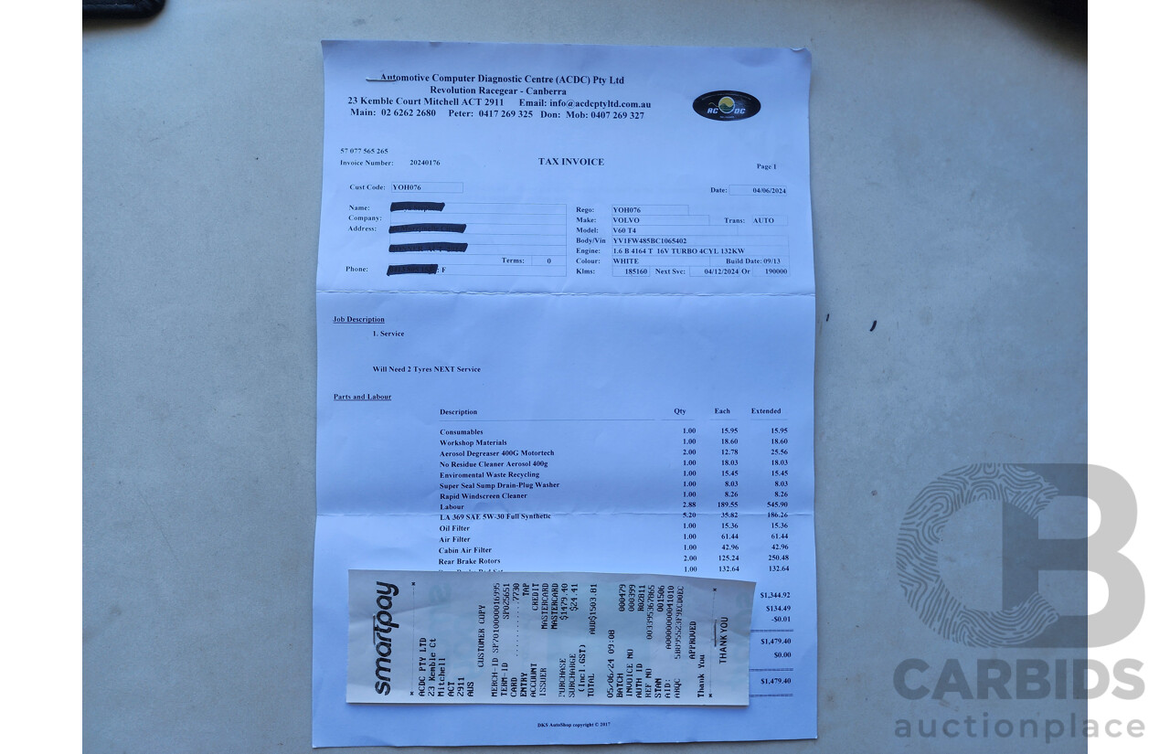 9/2013 Volvo V60 T4 Teknik F MY12 4d Wagon White 1.6L