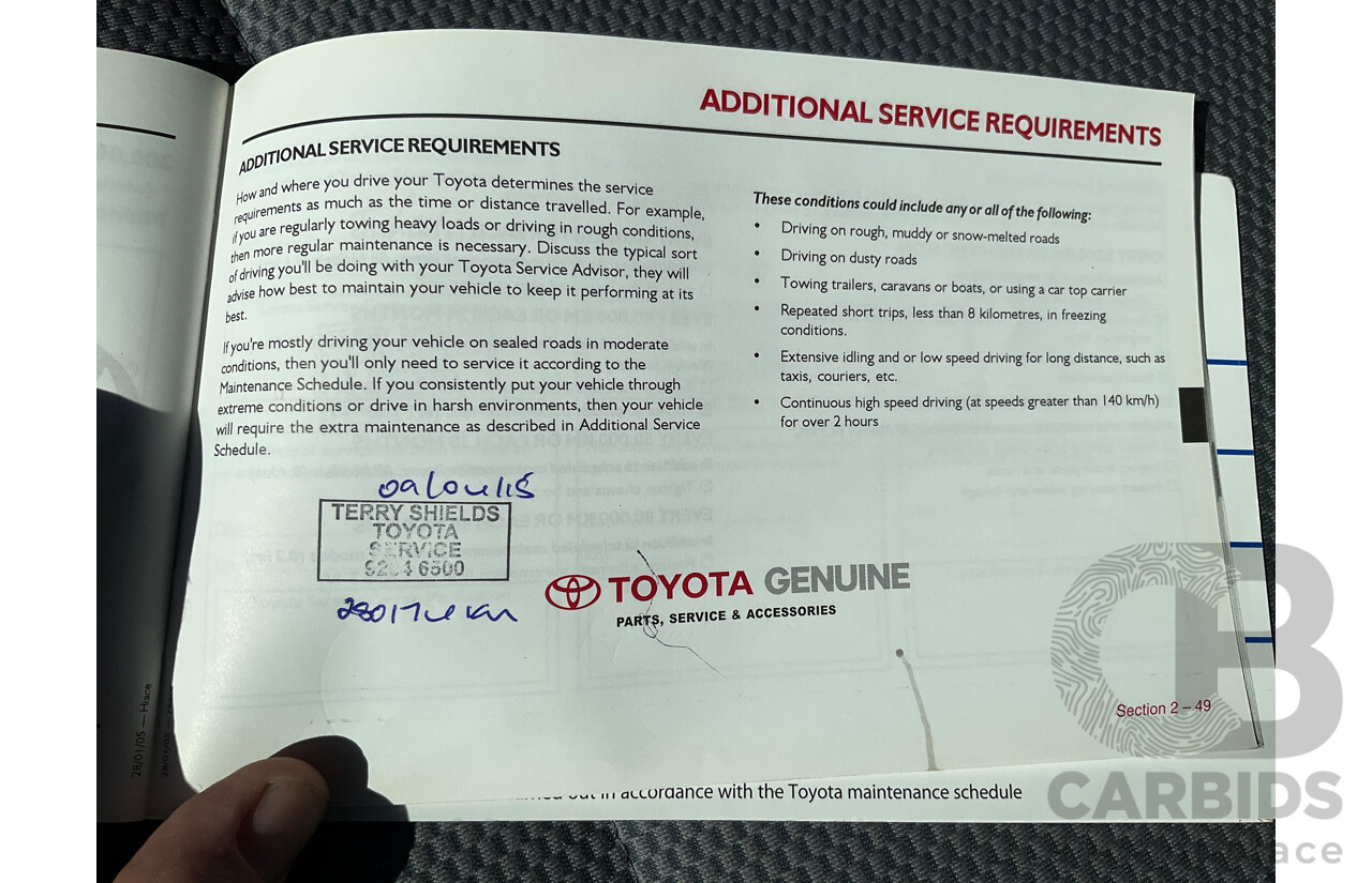 4/2005 Toyota Hiace Commuter KDH222R Bus White 2.5L