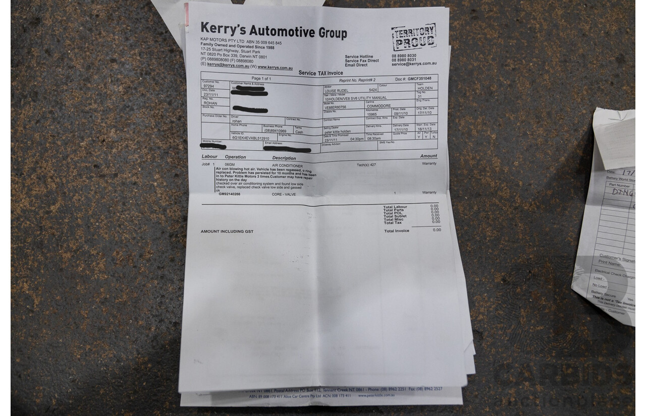 11/2010 Holden Commodore SV6 VE II Utility Black 3.6L