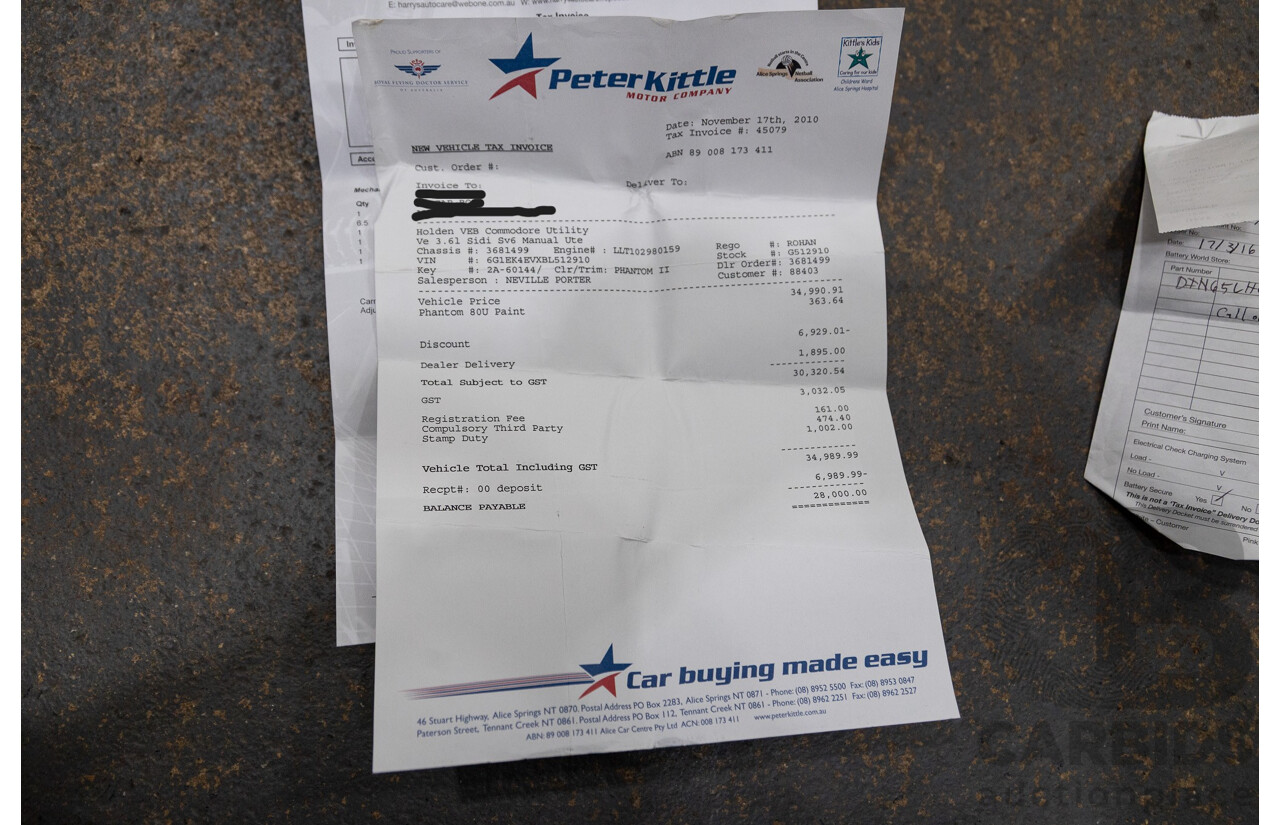 11/2010 Holden Commodore SV6 VE II Utility Black 3.6L