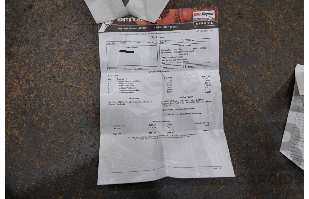 11/2010 Holden Commodore SV6 VE II Utility Black 3.6L