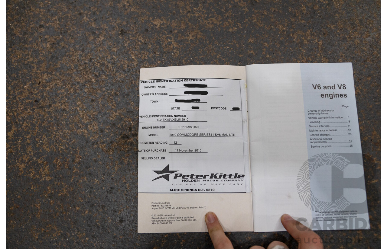 11/2010 Holden Commodore SV6 VE II Utility Black 3.6L