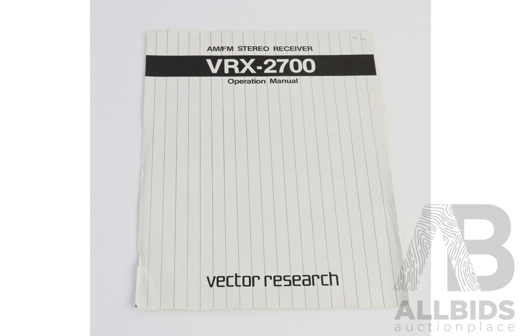 Vector Research AM FM Stereo Reciever, VRX 2700 with Instruction Booklet