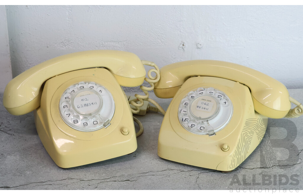 Pair of Beige Retro Dial Telephones