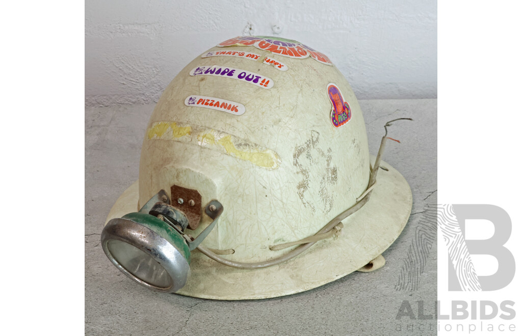 Vintage Fibreglass Miners Helmet with Torch by Pyrene Panorama