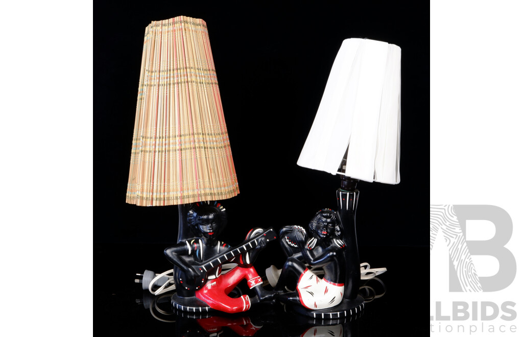 Pair Genuine Australian Barsony Table Lamps with Shades, FL 32 & FL 31