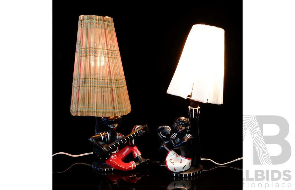Pair Genuine Australian Barsony Table Lamps with Shades, FL 32 & FL 31