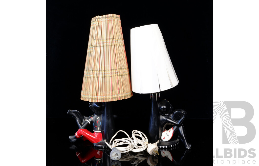 Pair Genuine Australian Barsony Table Lamps with Shades, FL 32 & FL 31