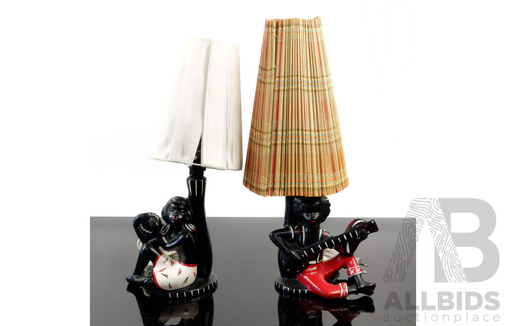 Pair Genuine Australian Barsony Table Lamps with Shades, FL 32 & FL 31