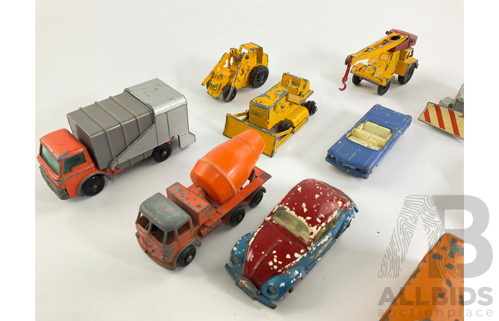 Collection of Vintage Diecast Matchbox Vehicles Including VW, Trucks and Tractors
