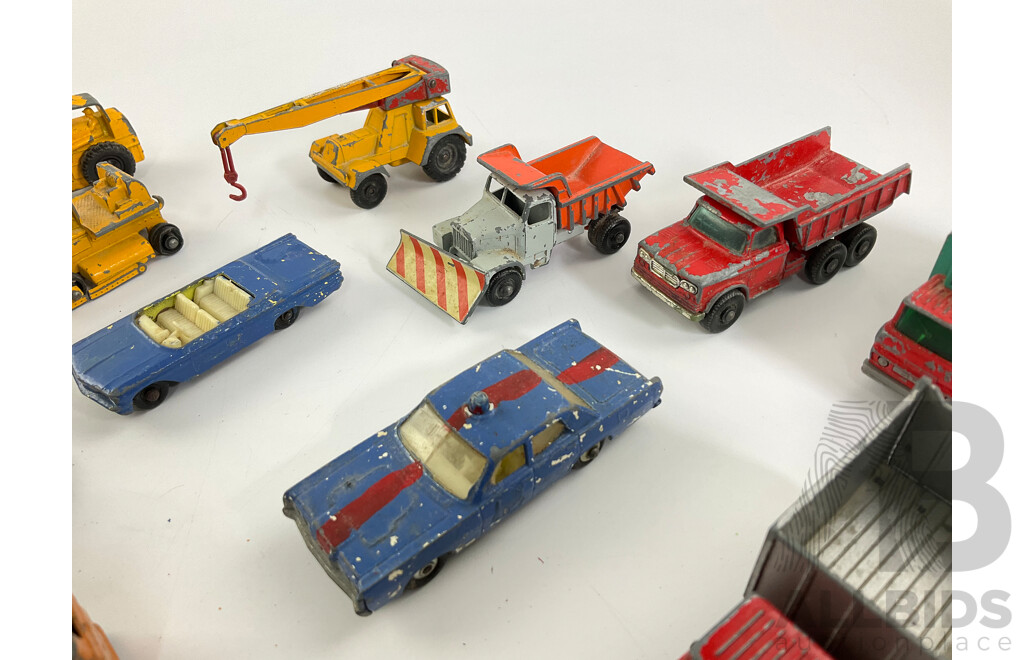 Collection of Vintage Diecast Matchbox Vehicles Including VW, Trucks and Tractors