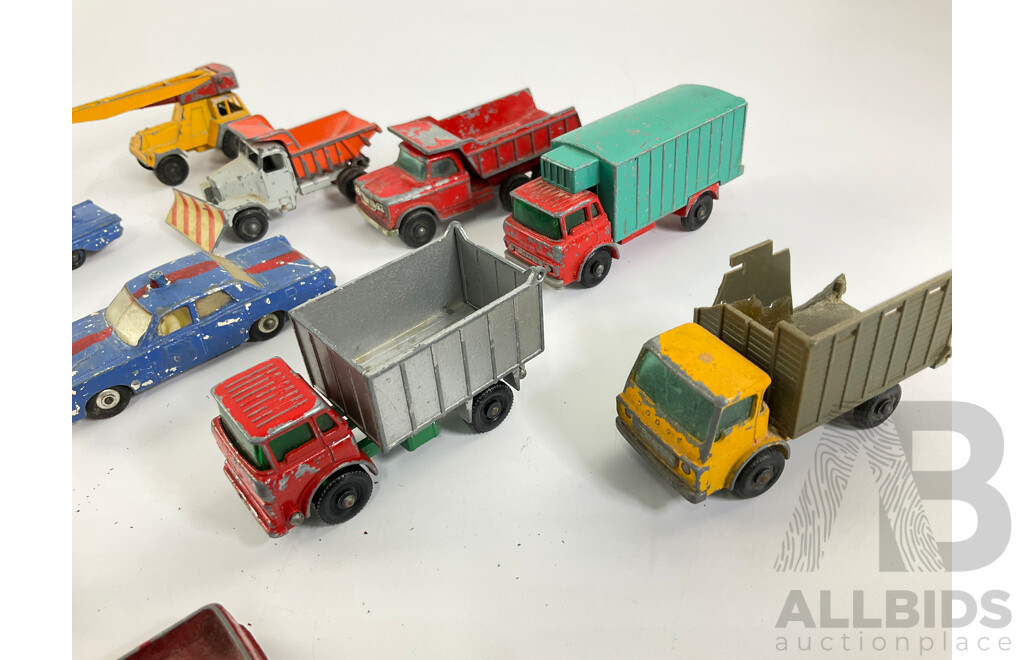 Collection of Vintage Diecast Matchbox Vehicles Including VW, Trucks and Tractors