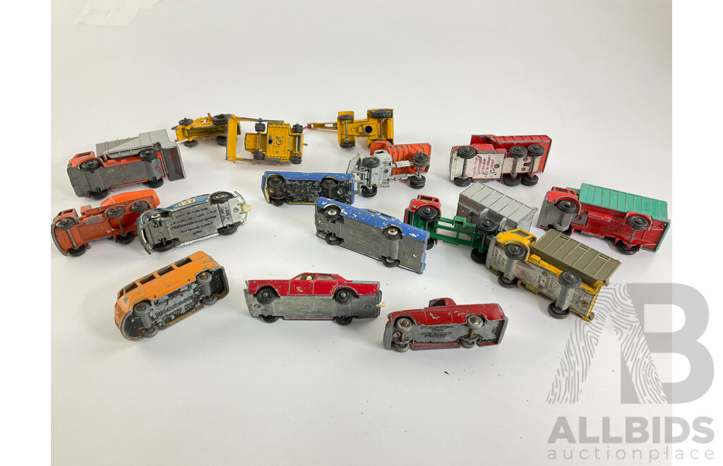 Collection of Vintage Diecast Matchbox Vehicles Including VW, Trucks and Tractors
