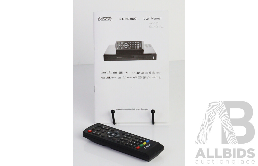 Laser Blu Ray Player, BLU BD3000 with Instruction Booklet and Remote Control