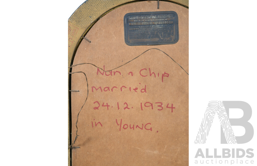 Empire Art Company, Sydney,  Mr & Mrs F O' Malley, Vintage Heirloom Portrait of Original Photograph (1934), 57 x 37 cm (frame)