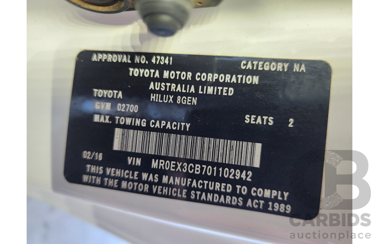 2/2016 Toyota Hilux Workmate TGN121R MY16 C/Chas with Alloy Tray White 2.7L