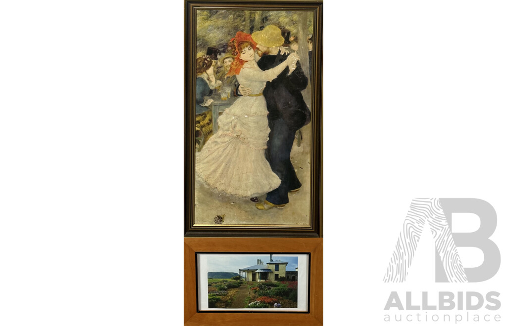 Renoir (French, 1841-1919), Dance at Bougival, Reproduction Canvas (1883) & Cape Grim Homestead, Tas., Print of Original, 65 x 37 cm (frame Renoir) (2)