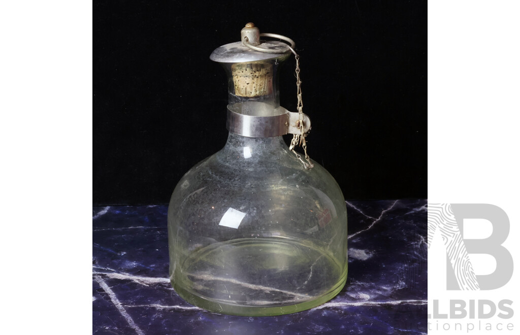 Vintage Glass NSW Railways Decanter with Cork Stopper and Chrome Cap