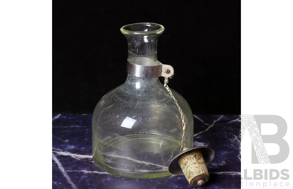 Vintage Glass NSW Railways Decanter with Cork Stopper and Chrome Cap