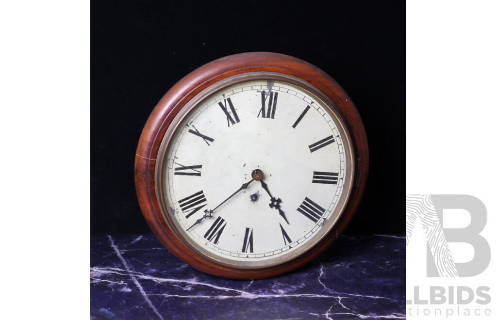 Antique Mahogany Railway Clock with Tin Dial