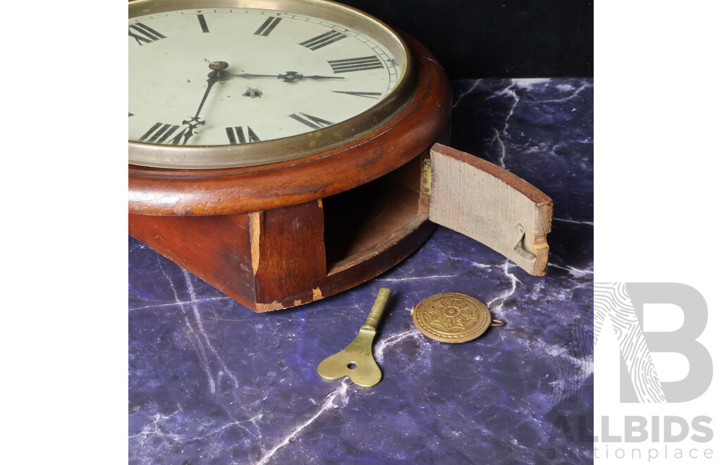 Antique Mahogany Railway Clock with Tin Dial