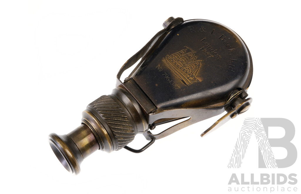 Antique Brass R & J Beck Ltd. London 1857 Fold Out Nautical Monocular Spyglass Telescope, Number 7964387