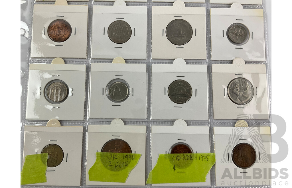 Collection of International Coins Including Canada, USA, UK, PNG, Philippines, Thailand All in 2x2 Holders