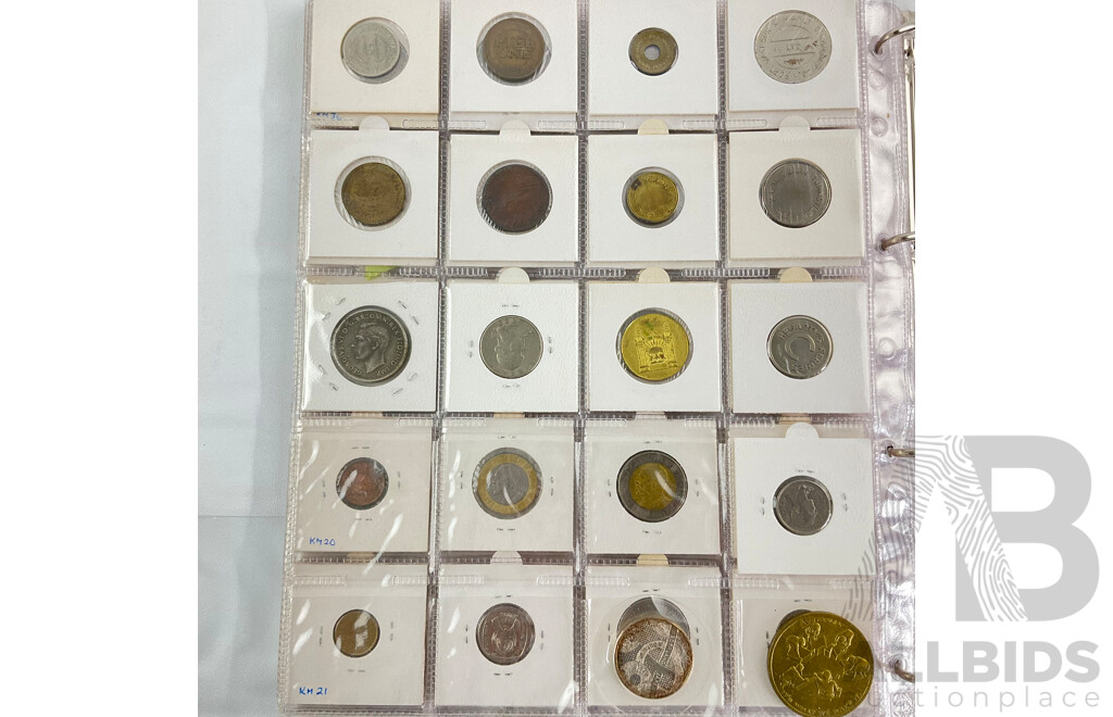 Album of International Coins and Tokens Including Australia Predecimal, USA, New Zealand, Kenya, Fiji, Hong Kong