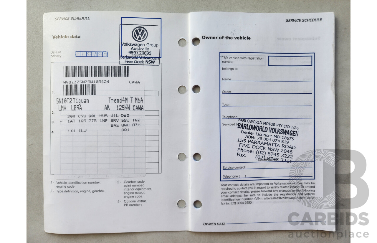 7/2009 Volkswagen Tiguan 125 TSI 5NC MY09 4d Wagon White 2.0L