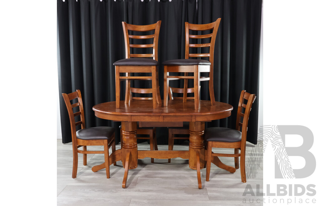 Twin Pedestal Dining Table with Six Ladder Back Chairs