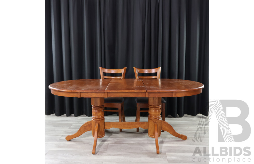 Twin Pedestal Dining Table with Six Ladder Back Chairs