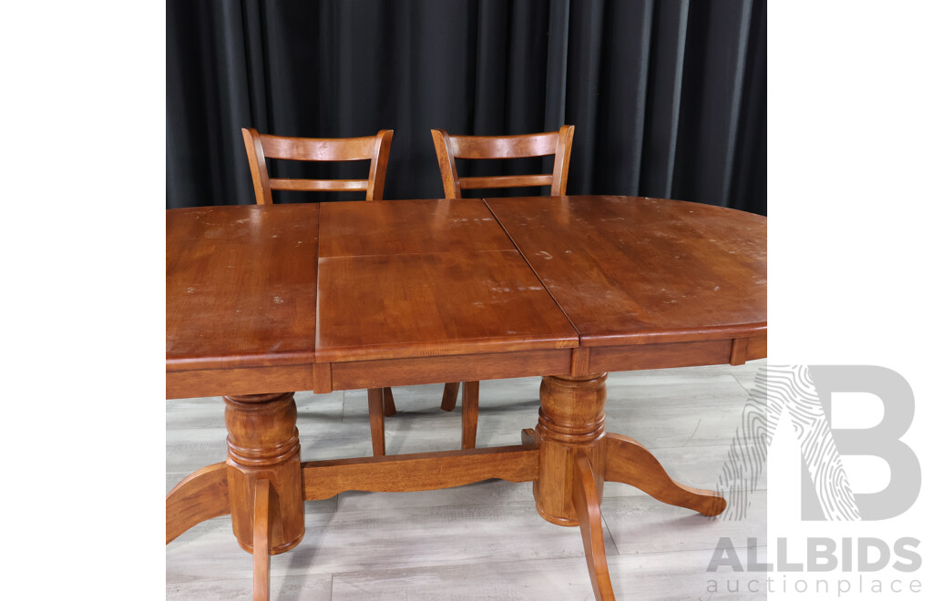 Twin Pedestal Dining Table with Six Ladder Back Chairs