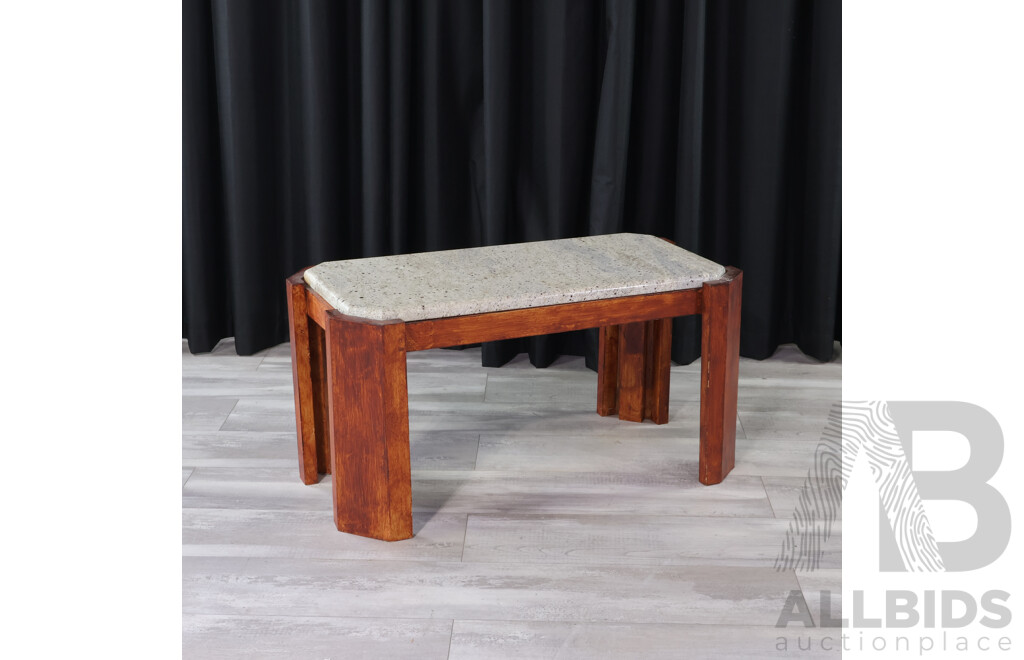 Pine Coffee Table with Travertine Top
