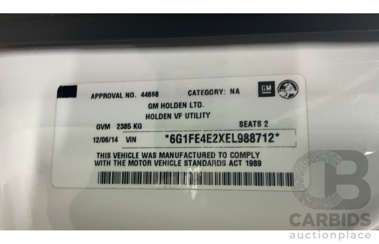 6/2014 Holden VF Commodore SS-V 2d Utility Heron White V8 6.0L - Supercharged