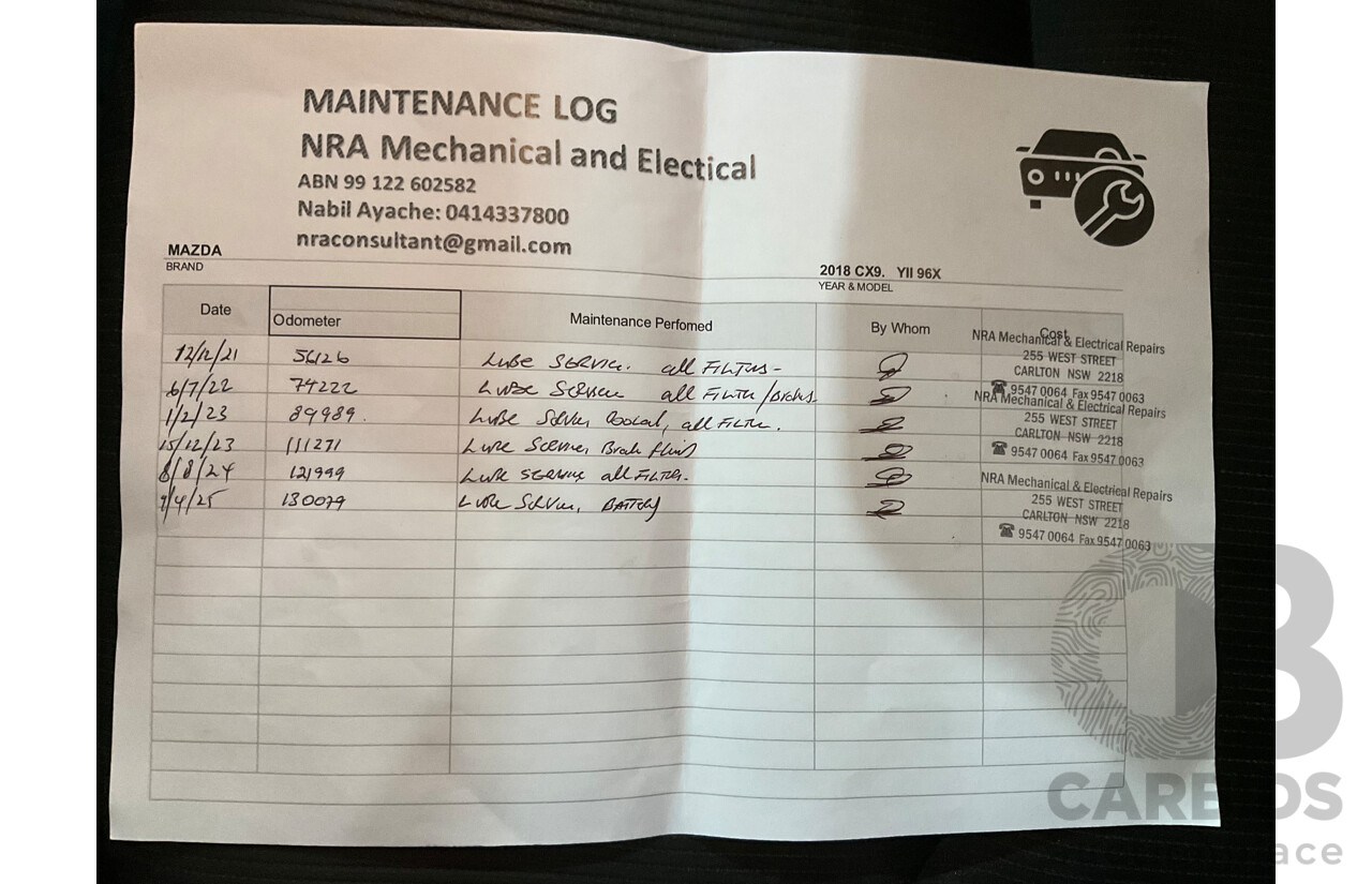 01/2018 Mazda CX-9 Sport (FWD) MY18 4D Wagon Snowflake White Pearl Turbo 2.5L - 7 Seater