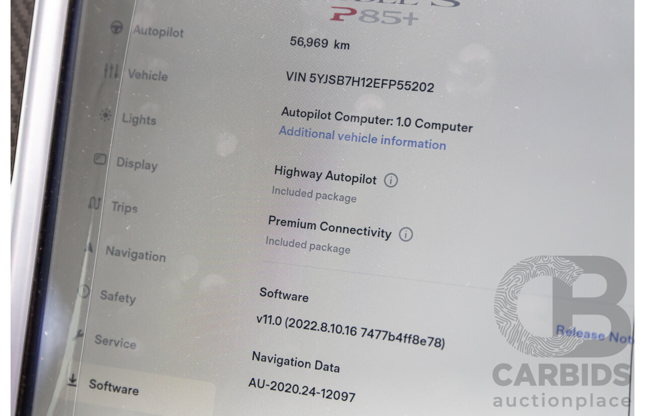 11/2014 Tesla Model S P85+ Performance Plus 4d Hatchback Black Dedicated Electric EV 310kw