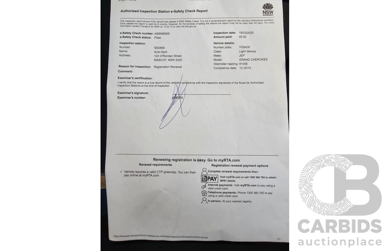 12/2015 Jeep Grand Cherokee SRT 8 (4x4) WK MY16 4d Wagon Deep Cherry Red Crystal Pearl V8 6.4L