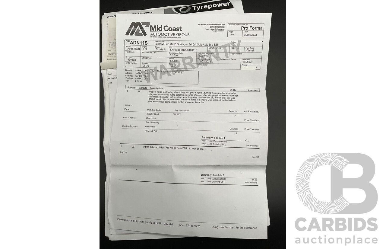 11/2015 Kia Carnival S YP MY16 4d Wagon Clear White V6 3.3L - 7 Seater