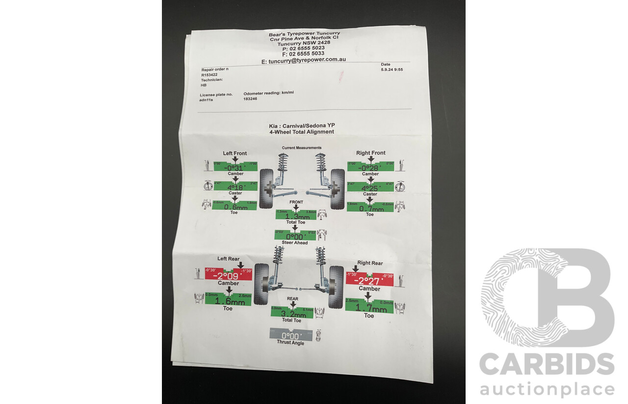 11/2015 Kia Carnival S YP MY16 4d Wagon Clear White V6 3.3L - 7 Seater