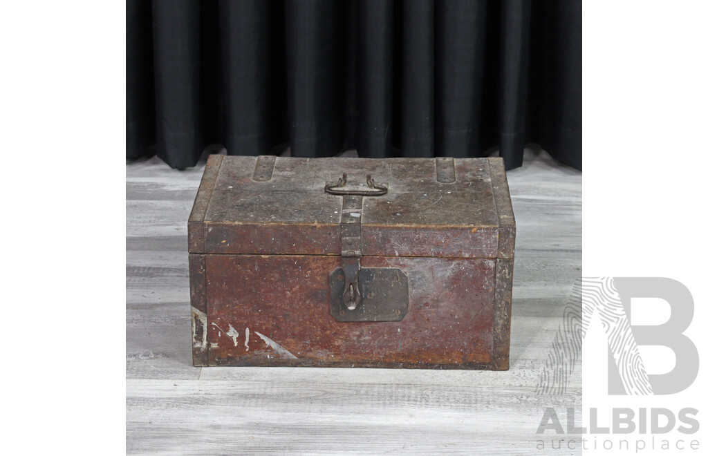 Small Vintage Wood and Metal Strong Box