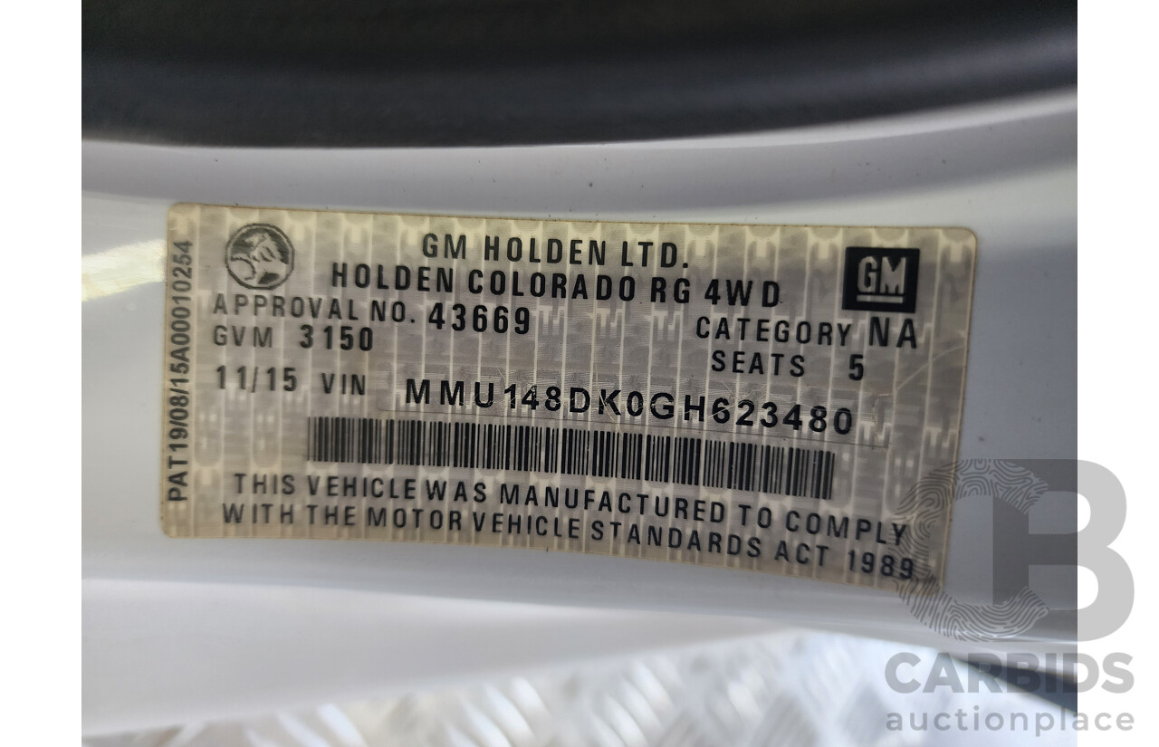 11/2015 Holden Colorado LS (4x4) RG MY15 Crew Cab P/Up White 2.8L