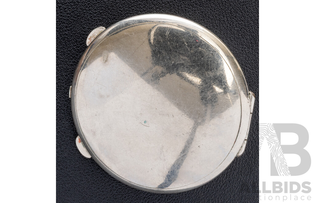 Vintage Silver Makeup Compact with Mirror, 68mm, 73.19 Grams