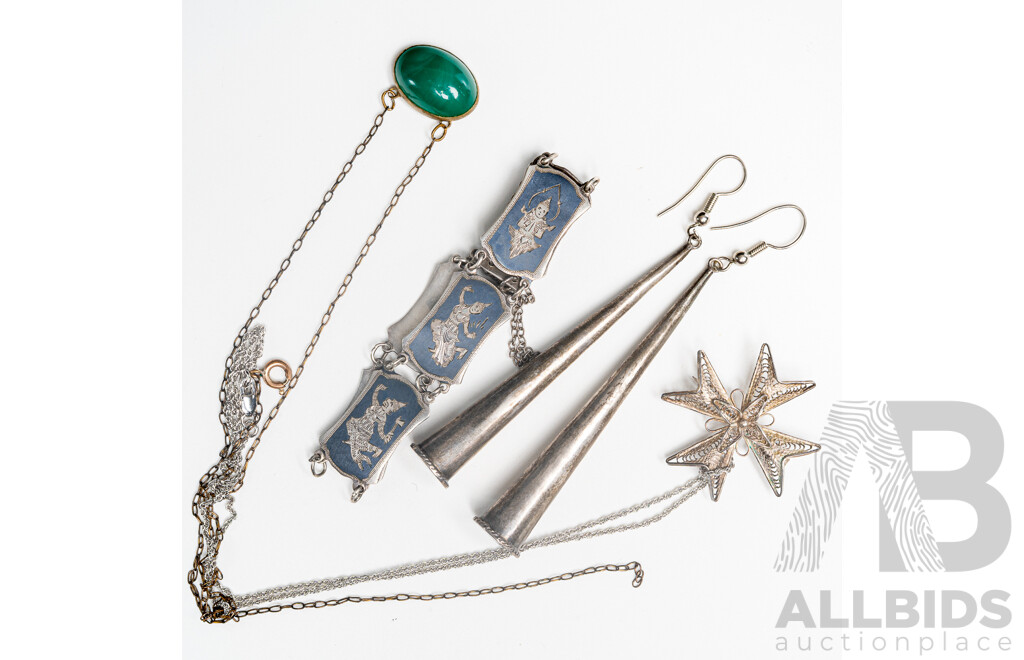 Collection of Vintage Sterling Silver Including Siam Sterling Enamel Bracelet, 29.36 Grams