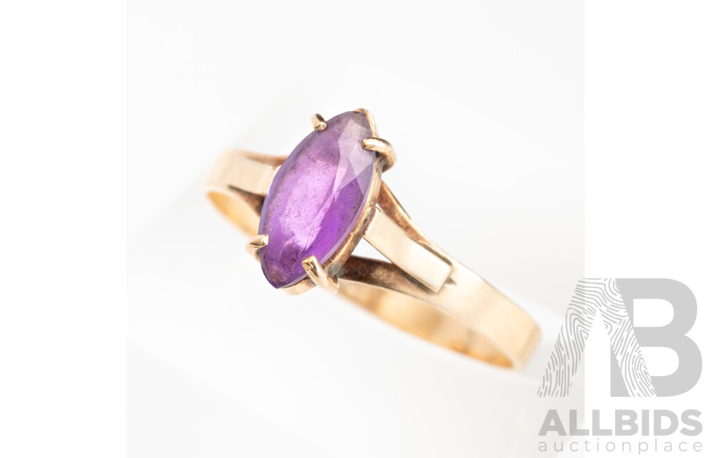 9ct Vintage Amethyst Solitaire Ring, Size O, 1.29 Grams