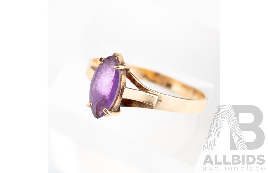 9ct Vintage Amethyst Solitaire Ring, Size O, 1.29 Grams