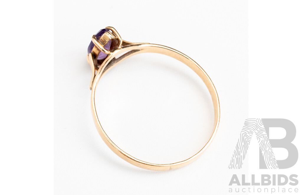 9ct Vintage Amethyst Solitaire Ring, Size O, 1.29 Grams