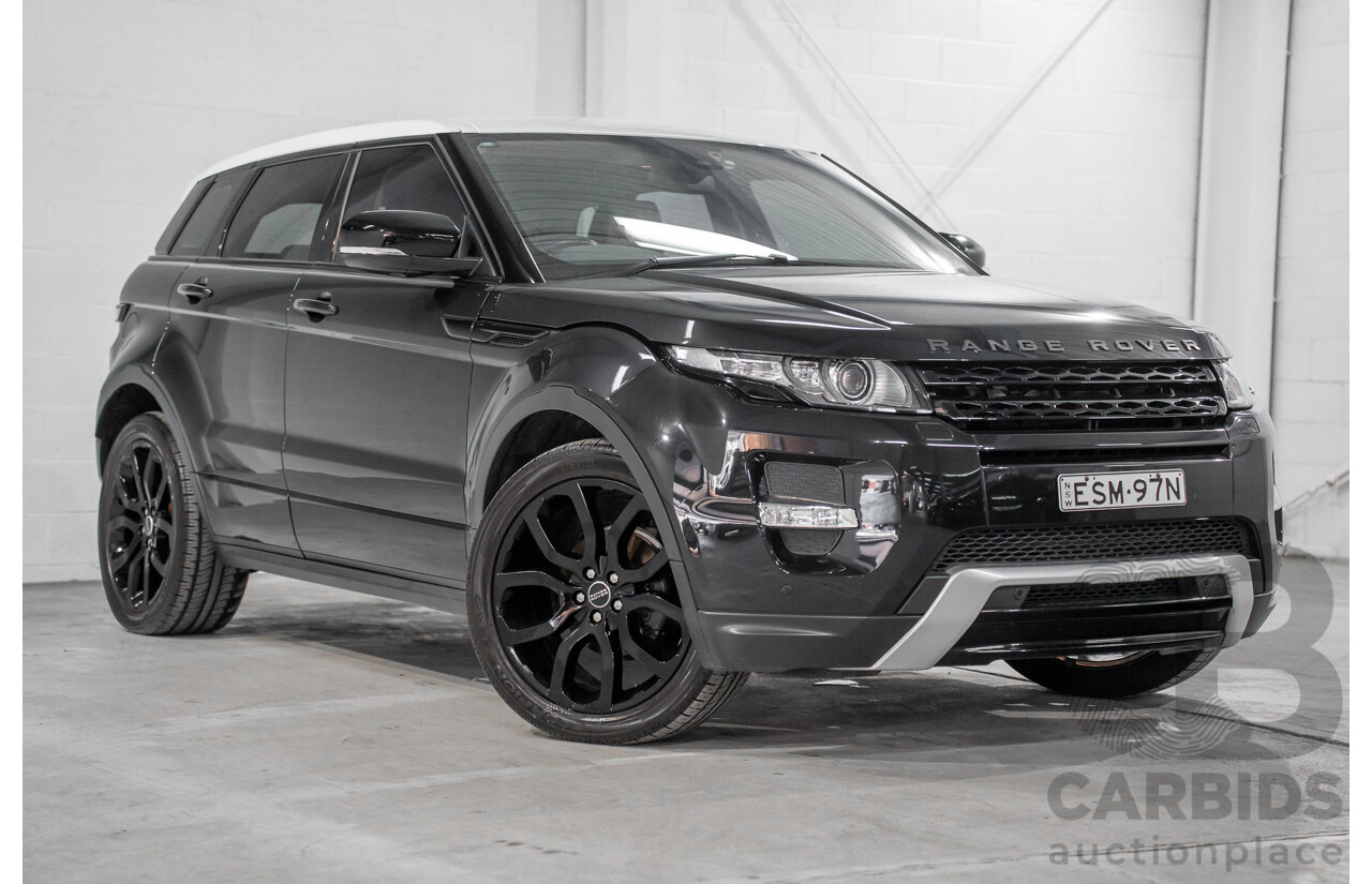 12/2011 Range Rover Evoque TD4 Dynamic LV 5d Wagon Sumatra Black Metallic/Fuji White Roof Turbo Diesel 2.2L