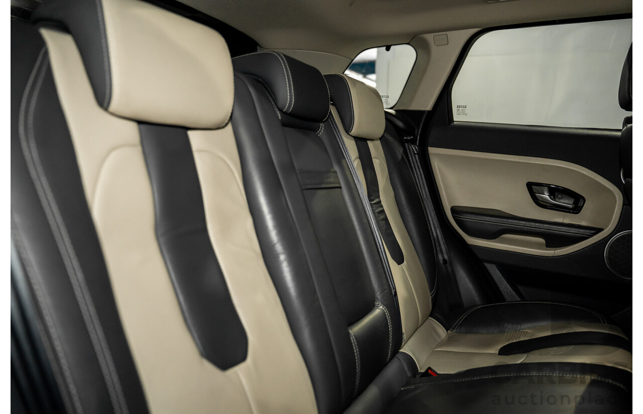12/2011 Range Rover Evoque TD4 Dynamic LV 5d Wagon Sumatra Black Metallic/Fuji White Roof Turbo Diesel 2.2L